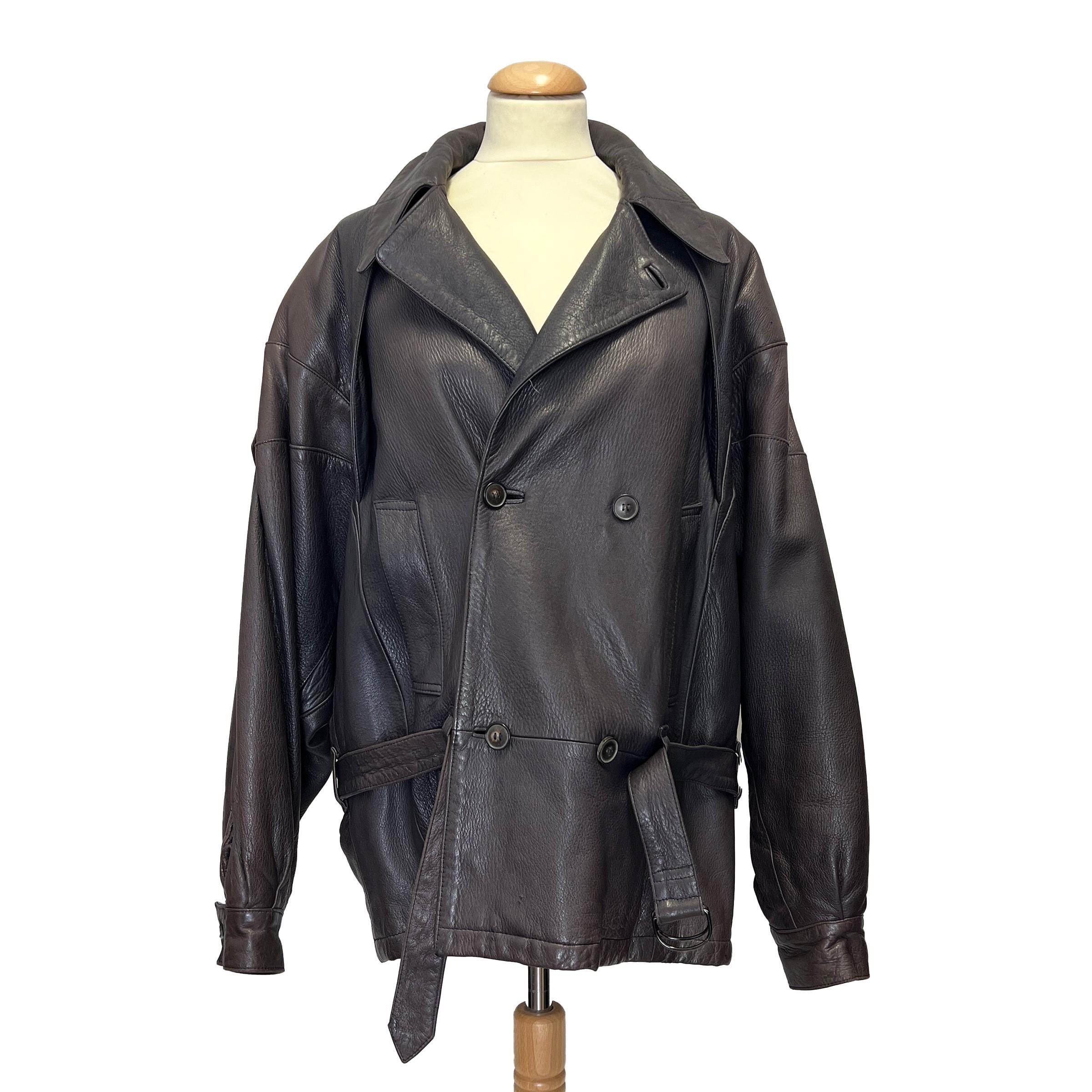 Retro 80's Leather Jacket: 80s -Loewe- Mens loden green