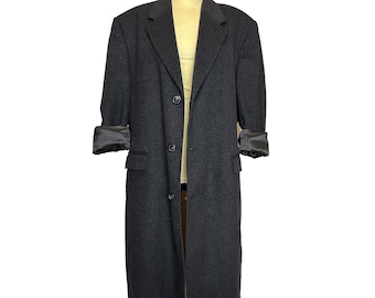 Casaco unissex Yves Saint Laurent vintage oversized de lã e caxemira, casaco vintage para homem, cor cinza, tamanho XL. Presentes YSL para ele