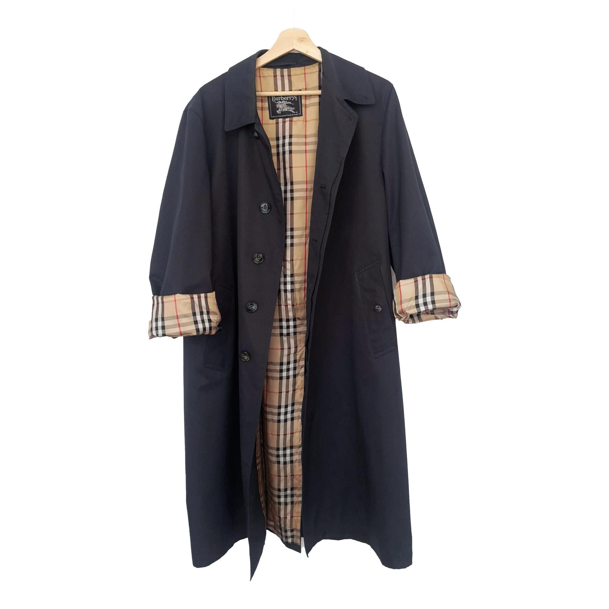 バーバリートレンチコート　ブラック　ネイビー　Burberrys.London Vintage Mens Navy Blue Restored Cleaned Burberry Trench Coat