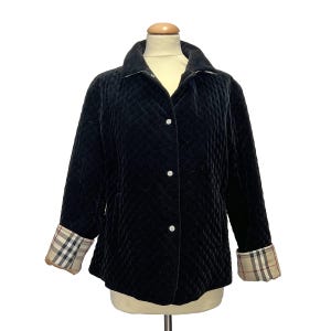 Vintage black velvet Burberry jacket. 90s women&#39;s semi-padded jacket. Size L. Burberry Gifts for Her.