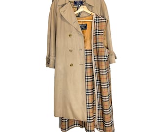 Trench coat Burberry vintage oversized con cinturón unisex. Gabardina vintage beige para hombre, talla L. Burberry regalos para ella.