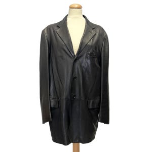Unisex black Loewe Vintage leather jacket, Loewe blazer for men. Size L. Vintage 90s leather jacket. Loewe jacket, gift for her.