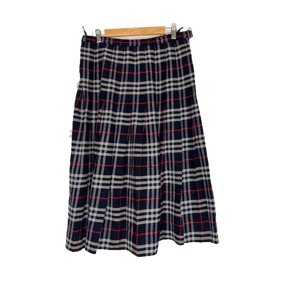 Vintage Burberry Pleated Midi Blue Burberry Novacheck Wool