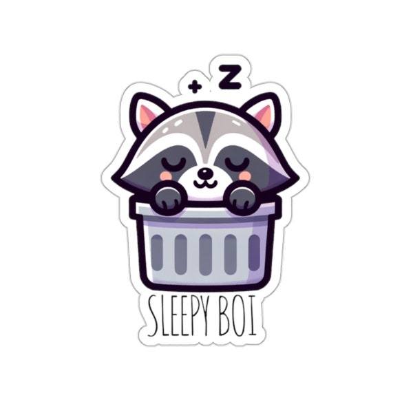 Cute Sleepy Boi Raccoon vinyl sticker with a glossy finish. Water bottle sticker, laptop sticker, book lover gift, kindle sticker.