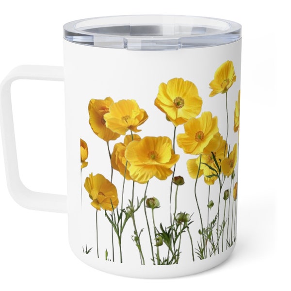 Personalize Buttery Yellow Buttercups Insulated Coffee Mug, 10oz Mother's Day Gift Wife Girlfriend Friend Coworker Gardener