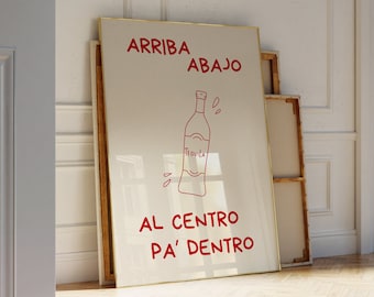 Mexican Tequila Bar Cart Art Prints for Red Kitchen Wall & Dorm Decor, Digital Download