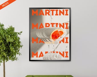 Martini Print Cocktail | Retro Poster | Bar Cart Print | Minimalist Wall Art | Trendy Printable Gallery Wall | Digital Download