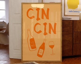 Cin Cin Bar Cart Art Prints for Kitchen Wall & Dorm Decor, (Unframed) Printed and Shipped