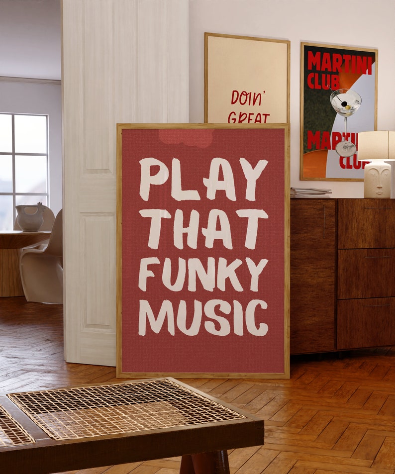 Play That Funky Music Retro Wall Art Print for Trendy Wall Decor, Digital Download