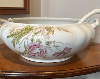Iron Stone Succulent Planter Severn Soup Tureen with Ladel White With Pink Peonies