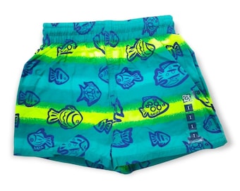Vintage Gymboree Swim Trunks Baby Boys 6-12 months Blue Shorts Bright Fun Fish Rainbow Tag New