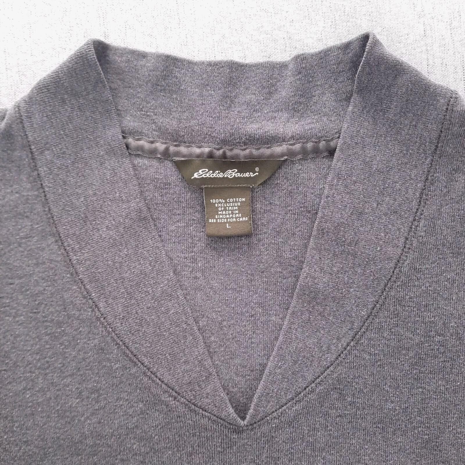 トップス Eddie Bauer dark gray V neck knit Eddie Bauer Gray V Neck Sweater Women's Large Cotton Pullover Long