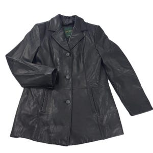 Veste vintage en cuir souple Danier Buttery pour femme 10-12 m Noir 3 boutons avec doublure thermique amovible An2K Fabriqué au Canada