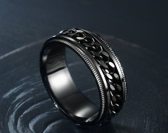 Stainless Steel Anxiety Ring for Men 8mm Spinner Ring Fidget Ring Black/Blue/Silver/Rose Gold Fidget Anxiety Ring