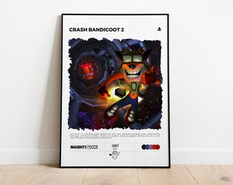 Poster Crash Bandicoot 2 (1997) - oeuvre d'art Crash Bandicoot 2 - poster de jeu - poster Crash Bandicoot - art mural Crash Bandicoot - à imprimer pour cadre