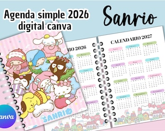 Digital Kawaii 2026 Planner - Simple - Editable in Canva - Digital - Spanish