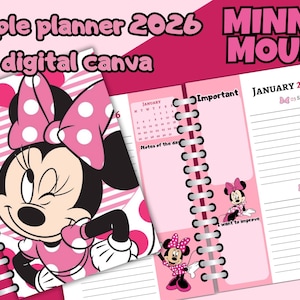 digital Planner simple 2026 Minnie - English - editable in canva - agenda - diary digital