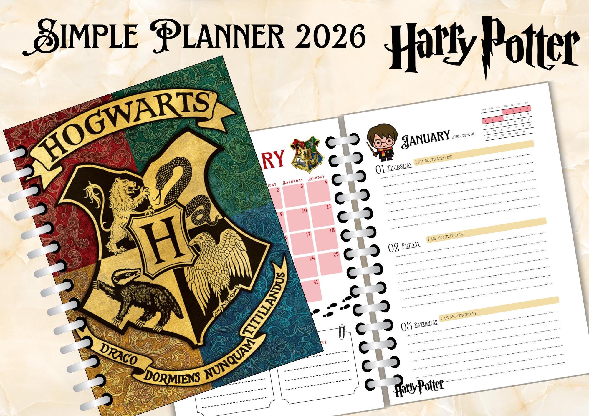 Calendario Perpetuo Harry Potter 3D - Da Tavolo, Hogwarts Theme, Regalo Per Potterheads