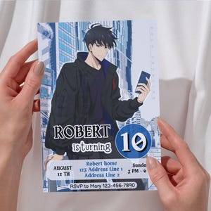 Carte d'invitation d'anniversaire de l'anime Solo Leveling - Ore dake Level Up na Ken - Sung Jin Woo