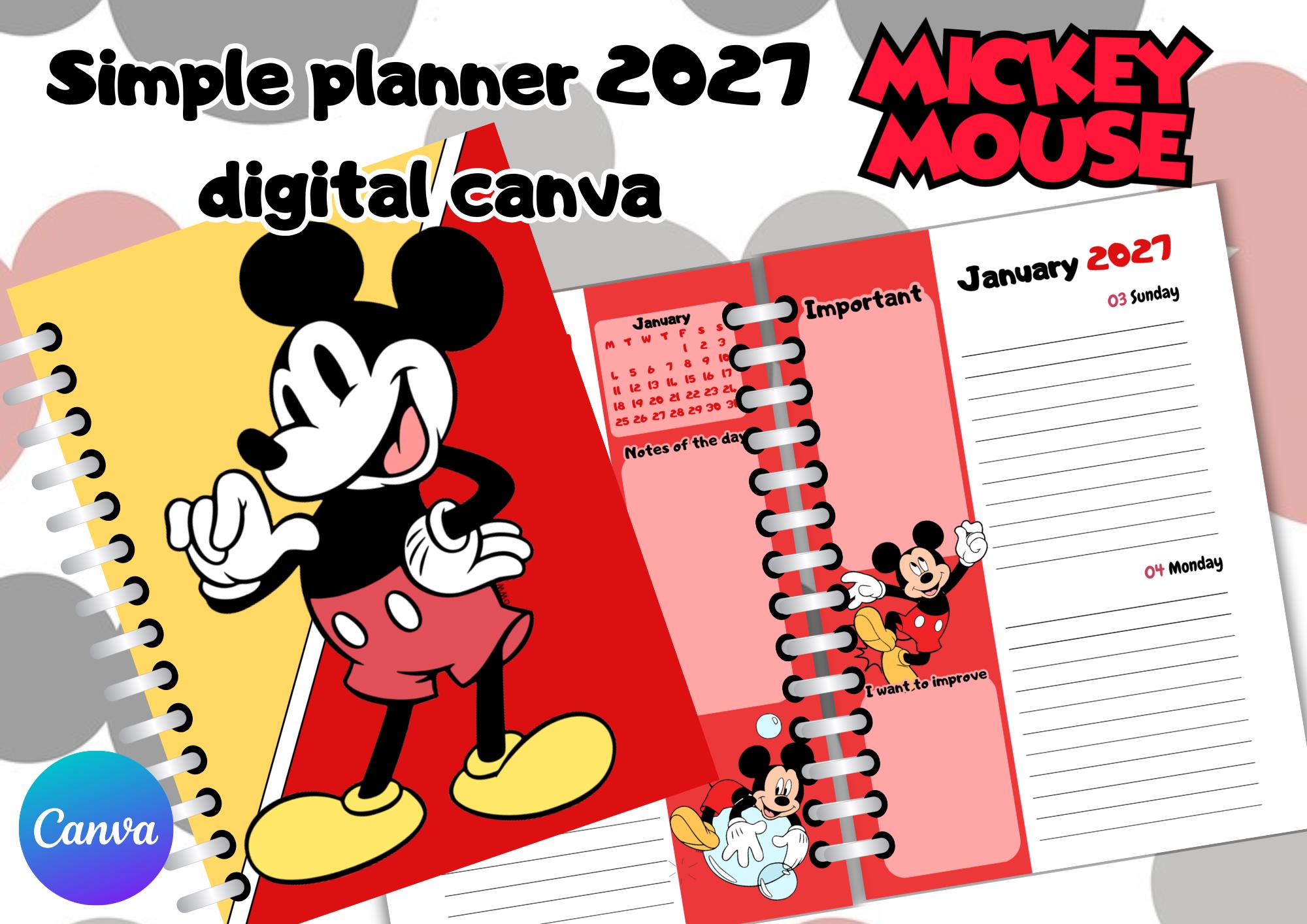 Digital Mickey Mouse Simple Planner 2027 - Editable in Canva