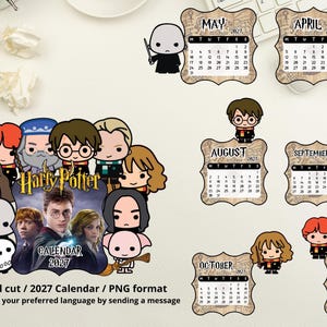 Printable Harry P mini desktop calendar for 2027 (English version) - Hand-cut design from Magic Wizard school - Wizard - Spell - Digital