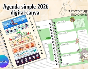 digital Simple Ghibli Agenda 2026 - Spanish - digital - ponyo mononoke howl's chihiro castle