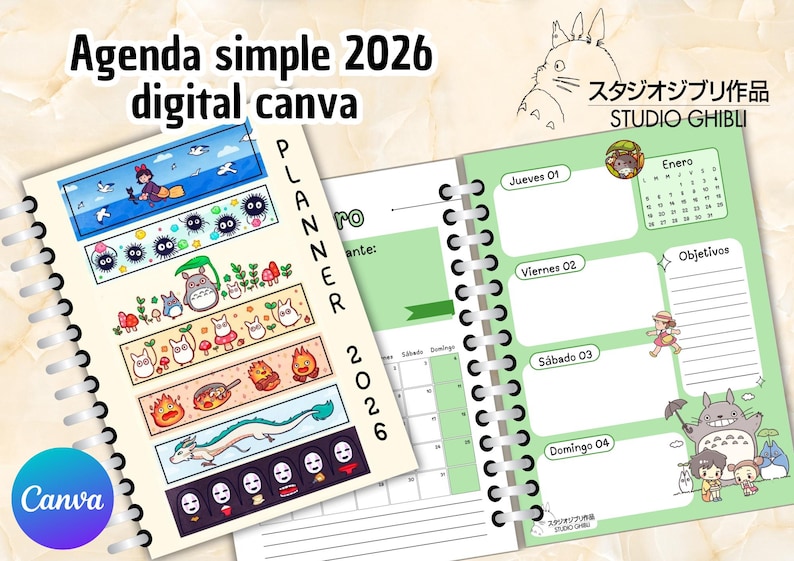 digital Simple Ghibli Agenda 2026 - Spanish - digital - ponyo mononoke howl's chihiro castle image 1