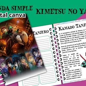 digital Agenda simple de kimetsu no yaiba - demon slayer - editable en canva - diary-sin fecha