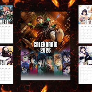 Digital Kimetsu no Yaiba Anime Calendar 2026 - Demon Slayer - Adjustable A3 - A4 PDF Format - Spanish Digital