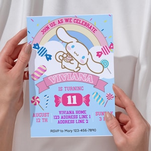 Invitación de cumpleaños Kawaii - birthday invitation- editable en canva - fiesta para niños - anime - Conejo - Happy Birthday