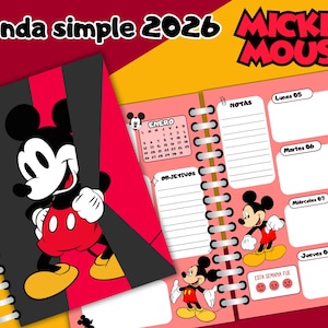 Simple 2026 Mickey Mouse and Friends Planner - Editable in Canva - Spanish