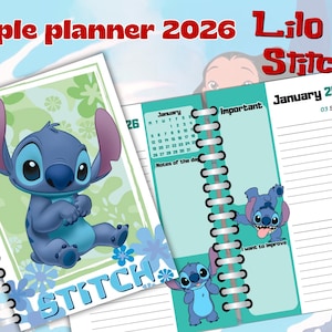 Simple planner 2026 Lilo & Stitch - editable in canva - agenda - diary - English