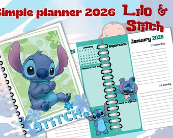 Simple planner 2026 Lilo & Stitch - editable in canva - agenda - diary - English