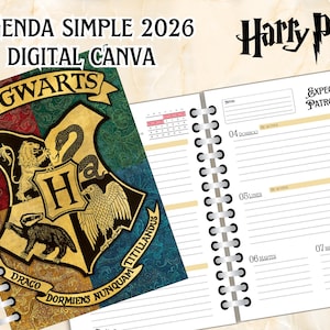 Cyfrowy prosty planer 2026 Harry Potter - Canva - Hiszpański - Magia - Szkoła Magii - Czarodziej - Zaklęcia - Cyfrowy