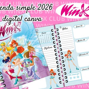 Digital Simple Planner 2026 Winx Club - Spanish - Bloom Stella Flora Musa Tecna Aisha - Digital on Canva