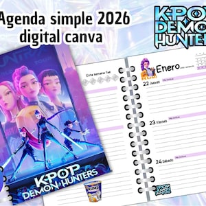 Digital enkel planerare 2026 K-pop Demon Hunters - Demon Hunters - Digital Canva Spanska - Huntrix Saja