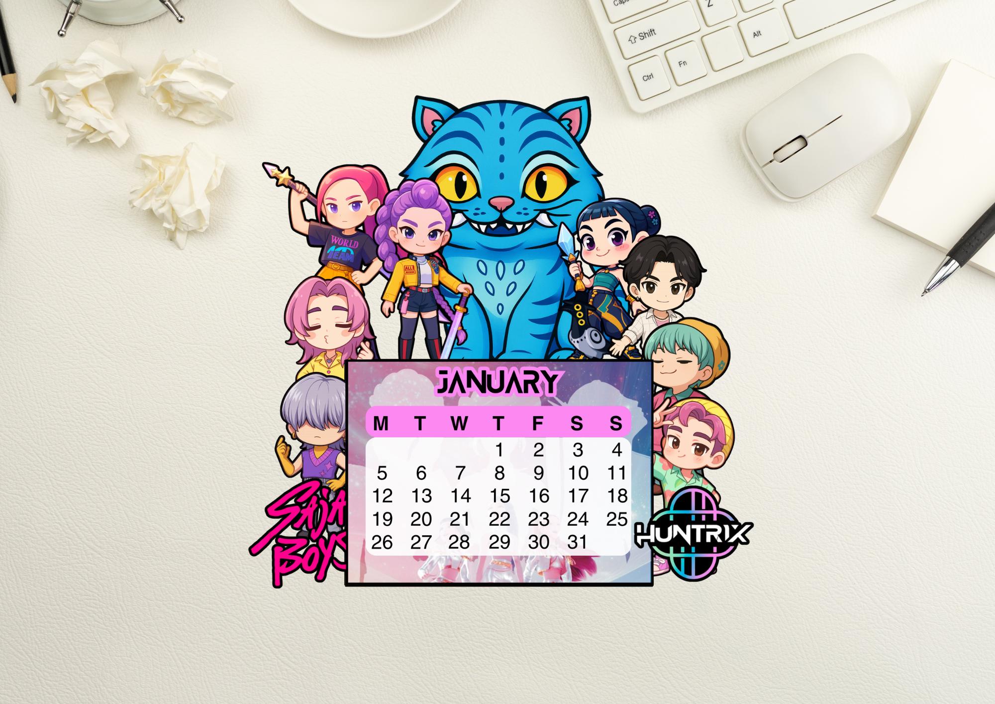 Kpop Demon Hunters / Demon Hunters 2026 Mini Desktop Calendar Printable ...