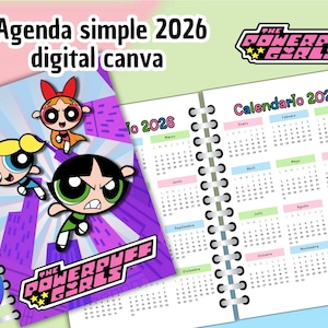 digital Agenda simple 2026 de chicas lindas - superpoderosas - canva digital español