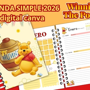 digital Agenda simple 2026 Winnie the pooh - editable en canva - Español