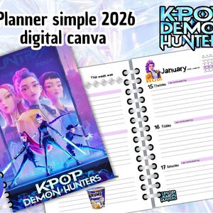 digital planner simple 2026 k-pop Demon Hunters - cazadores de demonios -  canva digital EN - huntrix saja