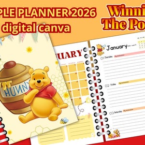 digital simple Planner 2026 Winnie the pooh - editable in canva - English digital