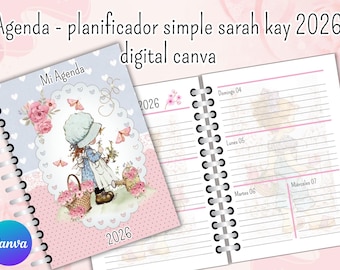 Sarah Kay 2026 digital planner, A5 size, Spanish, digital Canva