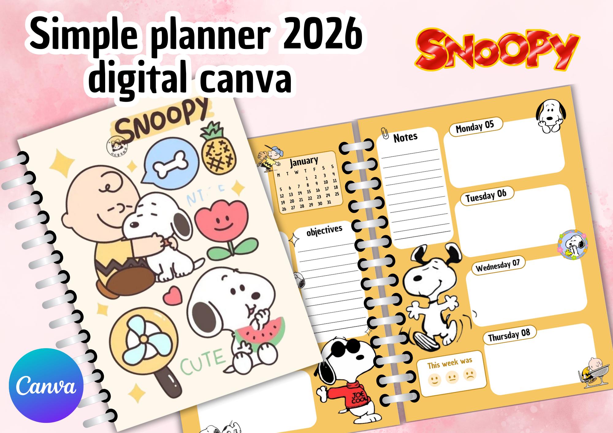 Digital Simple Planner Snoopy - Peanuts 2026 English Digital CANVA