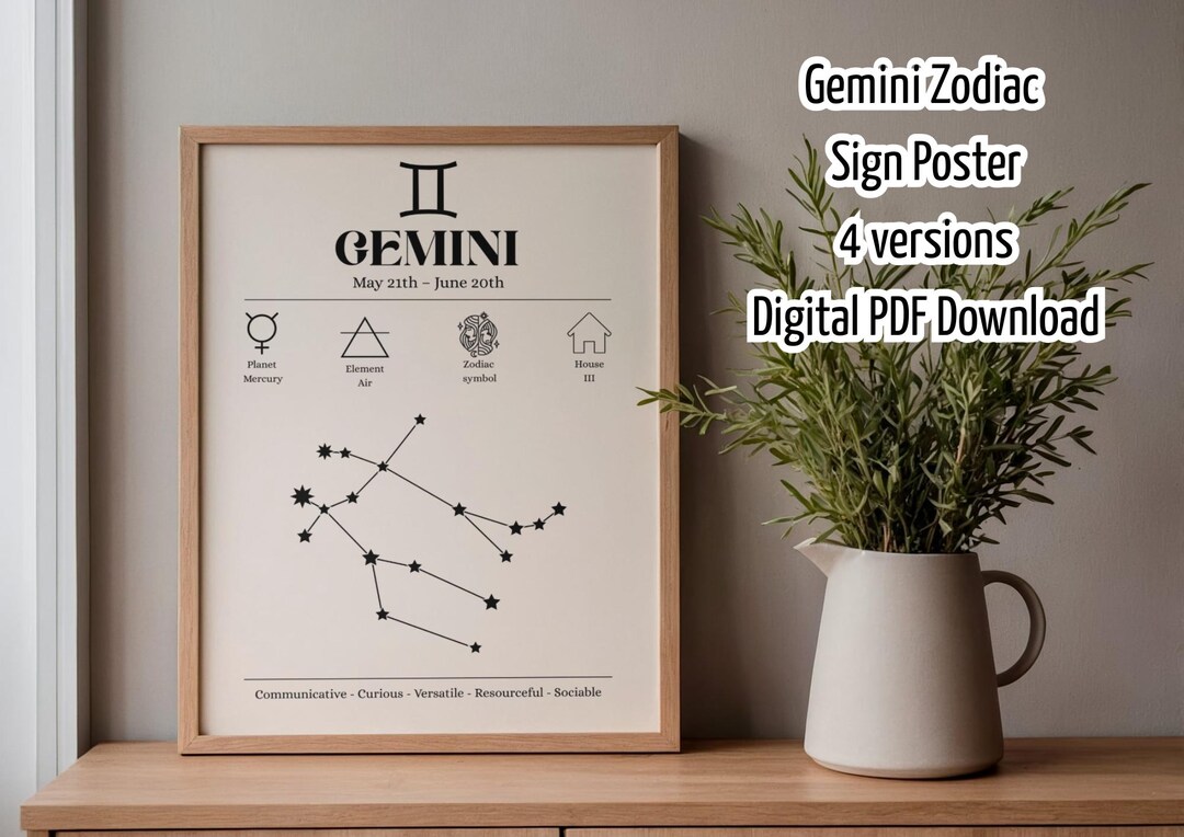 Digital Gemini Zodiac Poster, Minimalist and Elegant Design, Horoscope ...