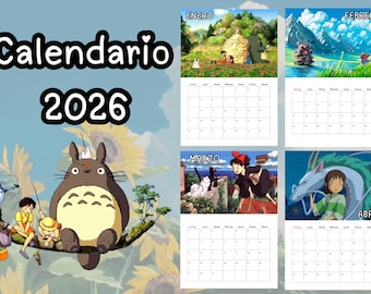 Digital Anime Ghibli Calendar 2026 - Adjustable A3 - A4 - Chihiro, Ponyo Mononoke, Howl's Moving Castle, Totoro (Spanish Digital)