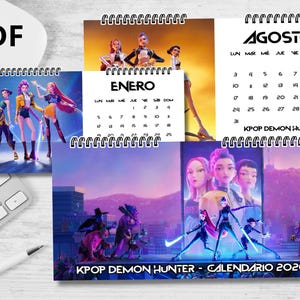 Digital K-pop Demon Hunters Desk Calendar - Demon Hunters 2026 - Digital Anime Spanish PDF - huntrix saja