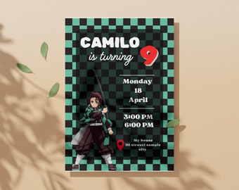 Digital Birthday Invitation of Kamado Tanjiro (Kimetsu no Yaiba / Demon Slayer) - Canva Template - Children's Birthday Party
