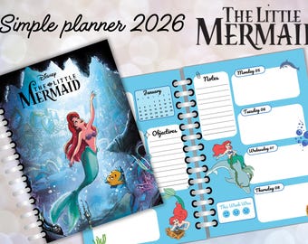 simple planner 2026 The little mermaid - editable in canva - agenda - English