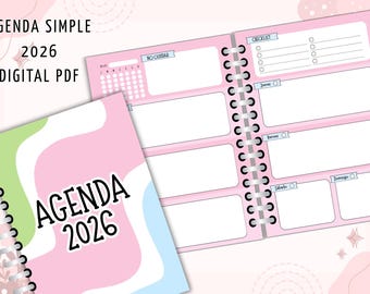 Digital perpetual planner 2026 with 4 colors - printable Spanish A5 size PDF - undated planner