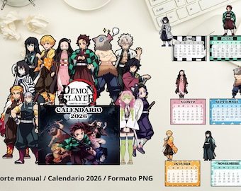 Mini Calendario de Kimetsu no yaiba/demon slayer 2026 imprimible para escritorio español  corte manual kamado tanjiro nezuko zenitsu digital